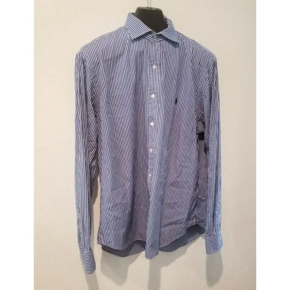 Polo Ralph Lauren Mens Dress Shirt Button Down Long Sleeve Size 17 Striped Blue